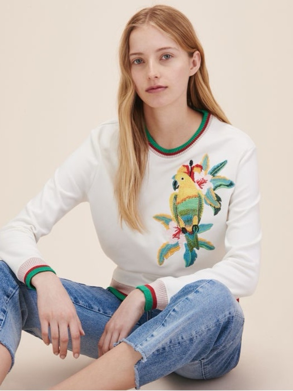 Maje White / Multicolour Parrot Embroidered Metallic Trim Sweatshirt - Small (1)